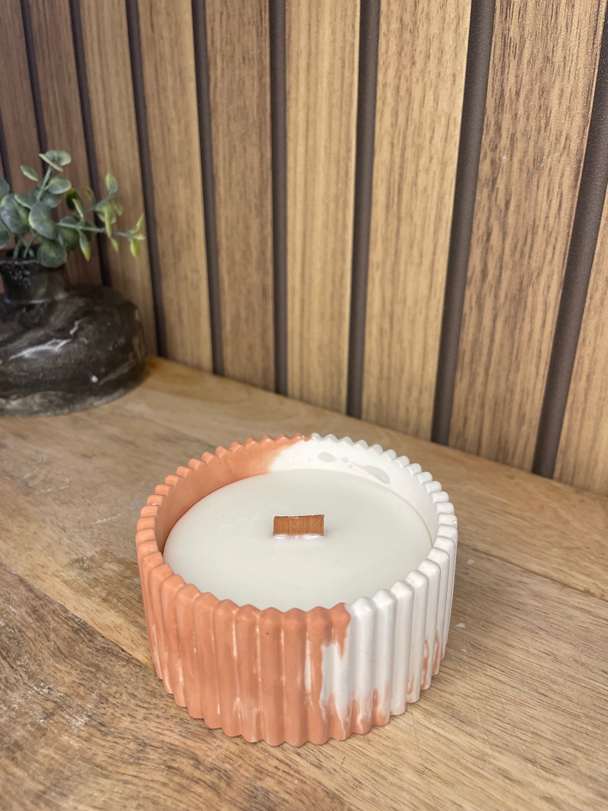 Décoration bougie parfumée bicolore terracotta