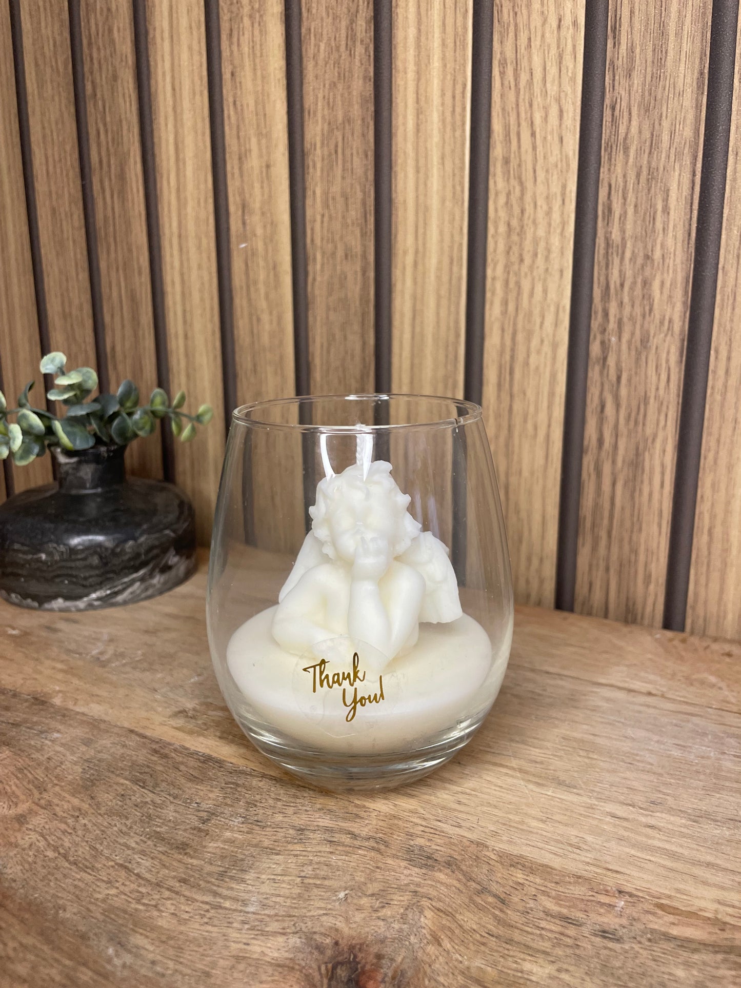 Décoration bougie parfumée en verre personnalisable ange pour évènements et cérémonies