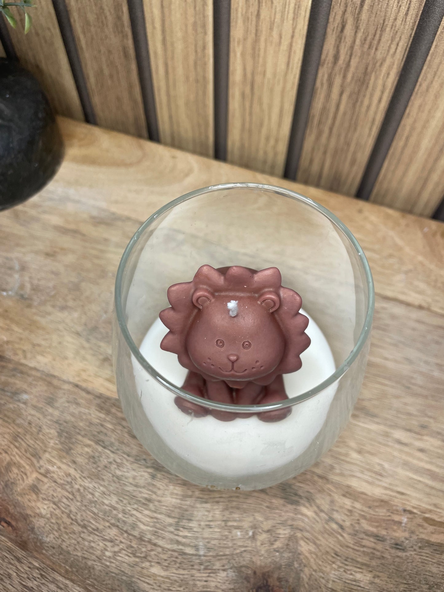 Décoration bougie parfumée en verre personnalisable lion pour évènements et cérémonies