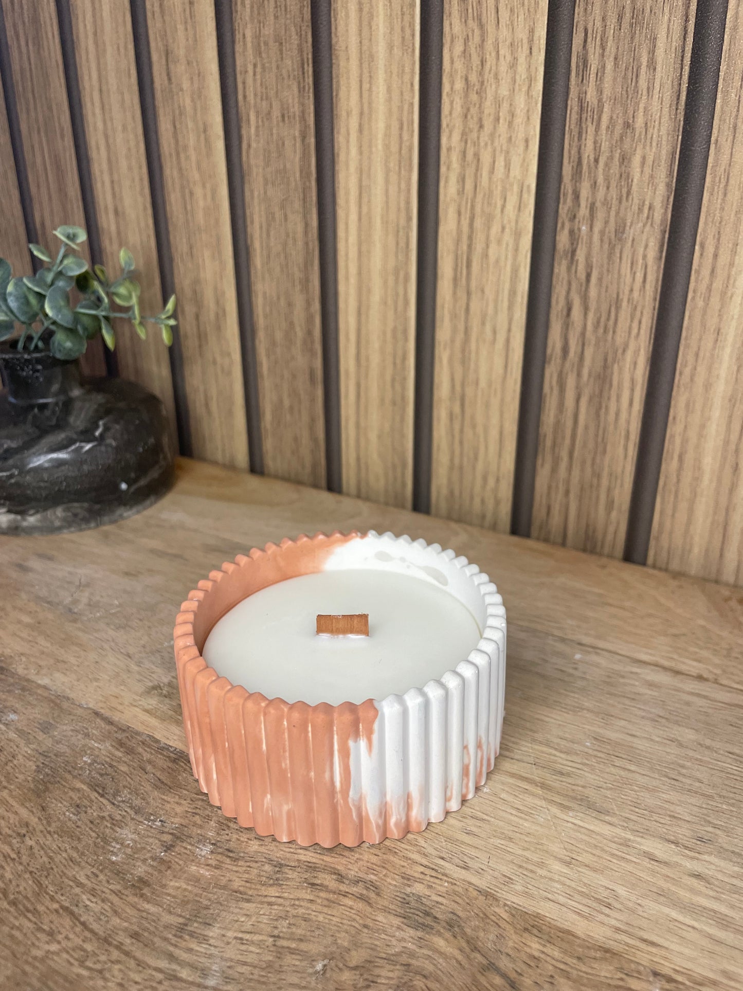 Décoration bougie parfumée bicolore terracotta