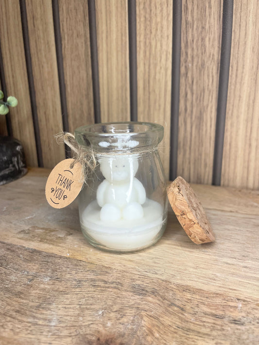 Décoration bougie parfumée ourson personnalisable. Cire végétal et fragrances de Grasse. Bougie artisanale. Cadeaux pour événements et cérémonies