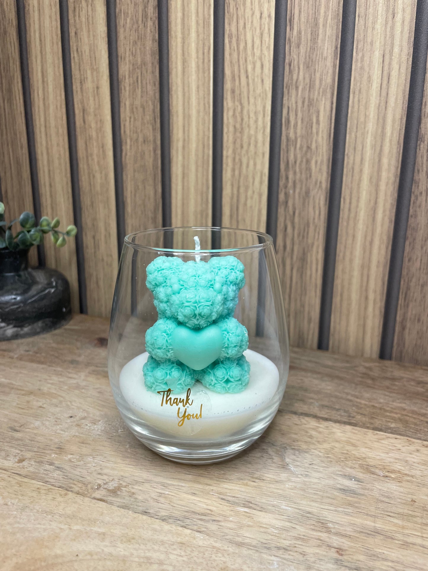 Décoration bougie parfumée en verre personnalisable ourson pour cadeaux événements et cérémonies