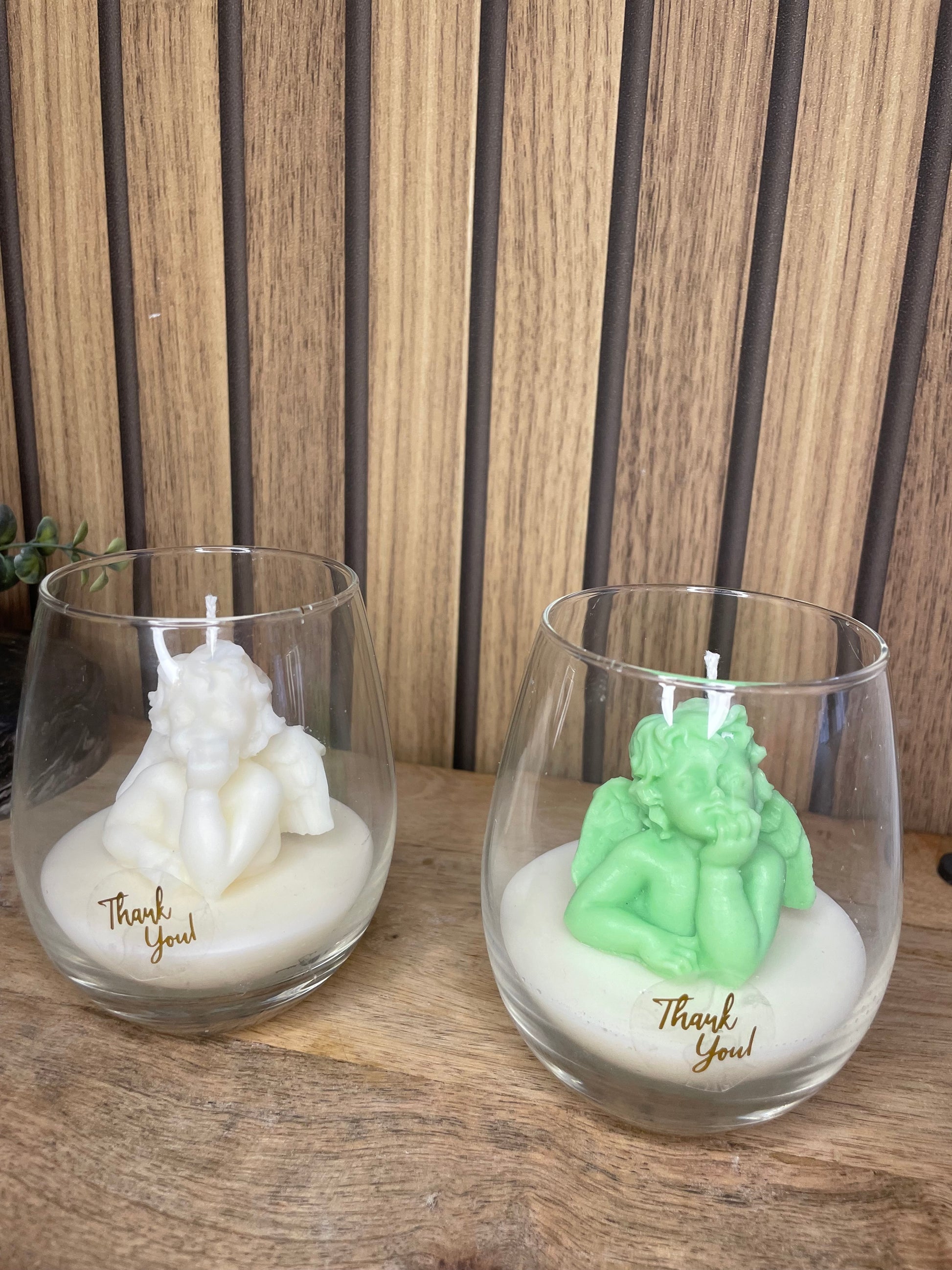 Décoration bougie parfumée en verre personnalisable ange pour évènements et cérémonies