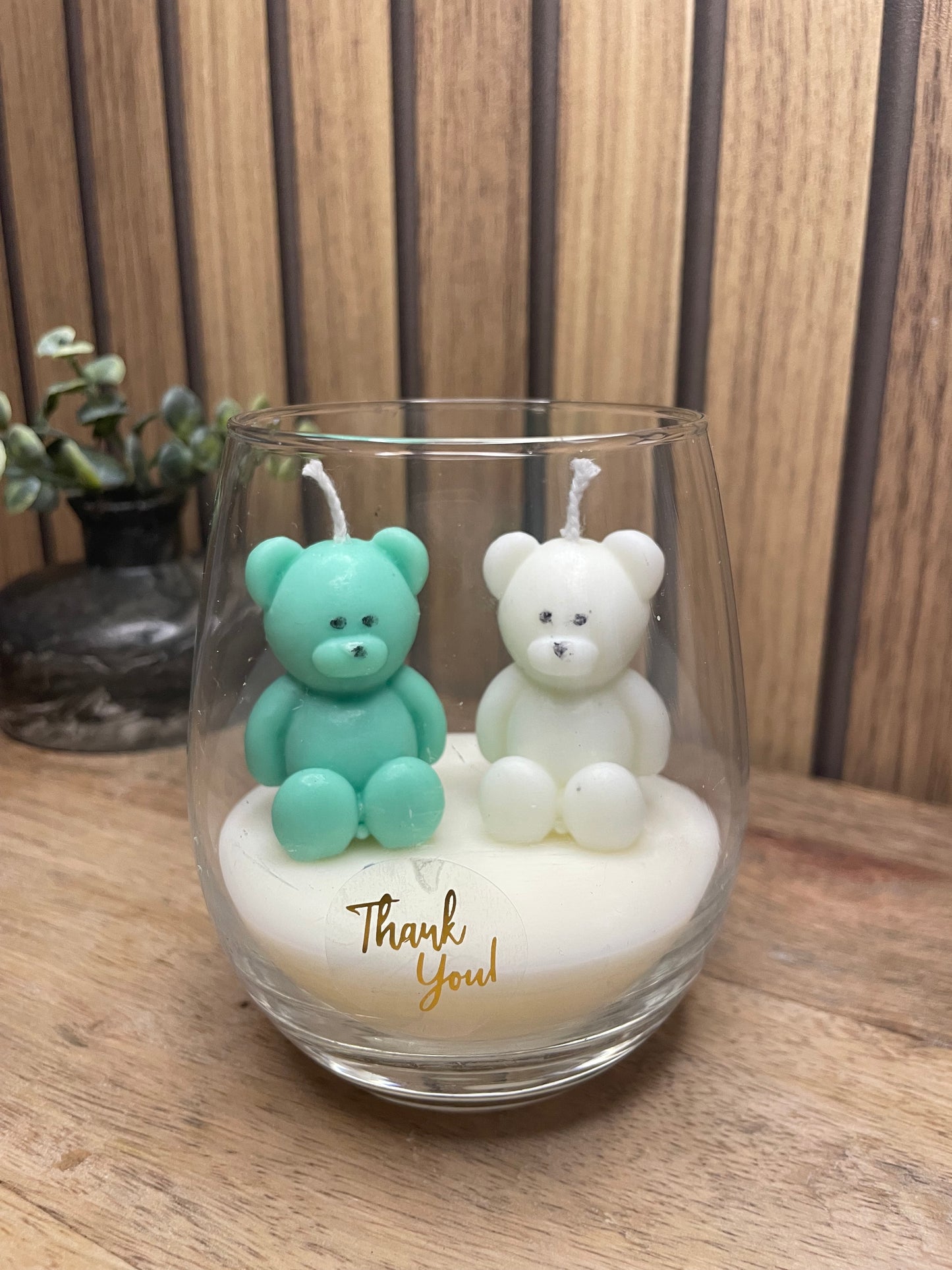 Décoration bougie parfumée en verre personnalisable nounours pour évènements et cérémonies