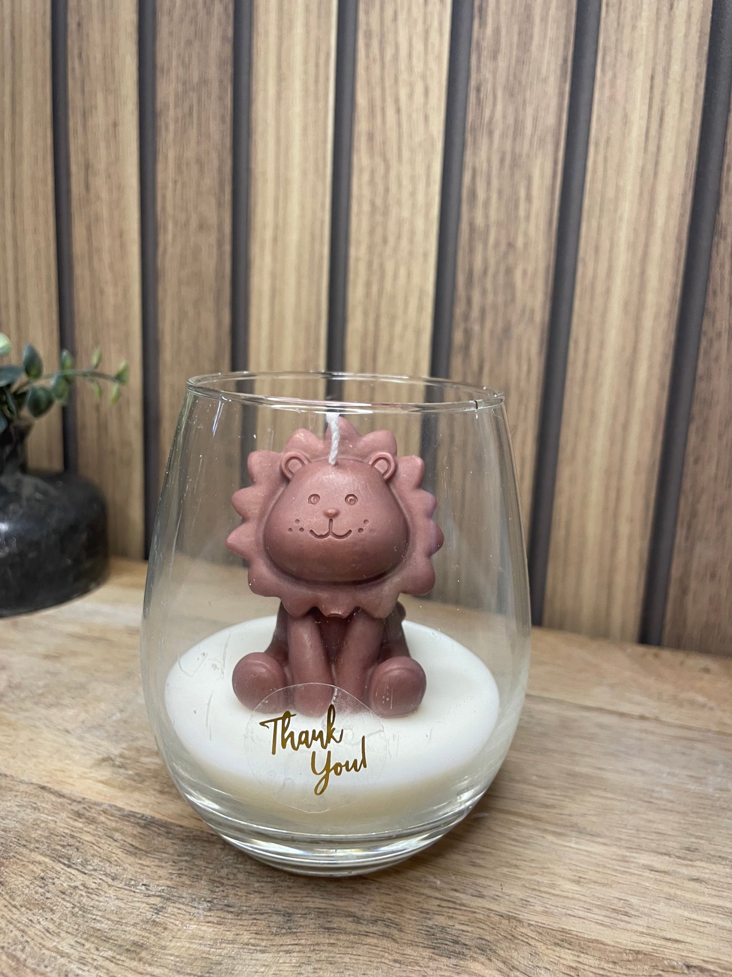 Décoration bougie parfumée en verre personnalisable lion pour évènements et cérémonies