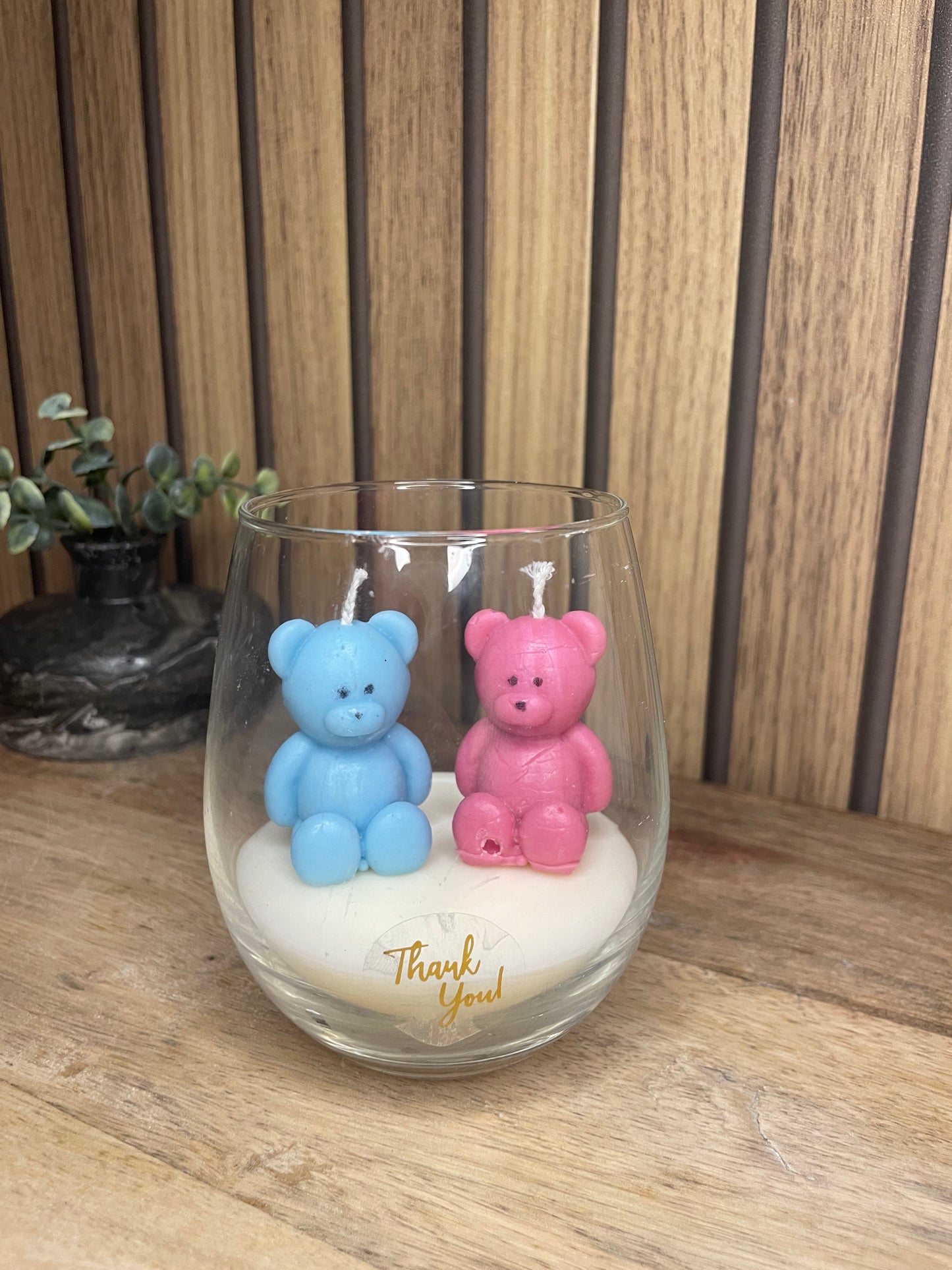 Décoration bougie parfumée en verre personnalisable nounours pour évènements et cérémonies