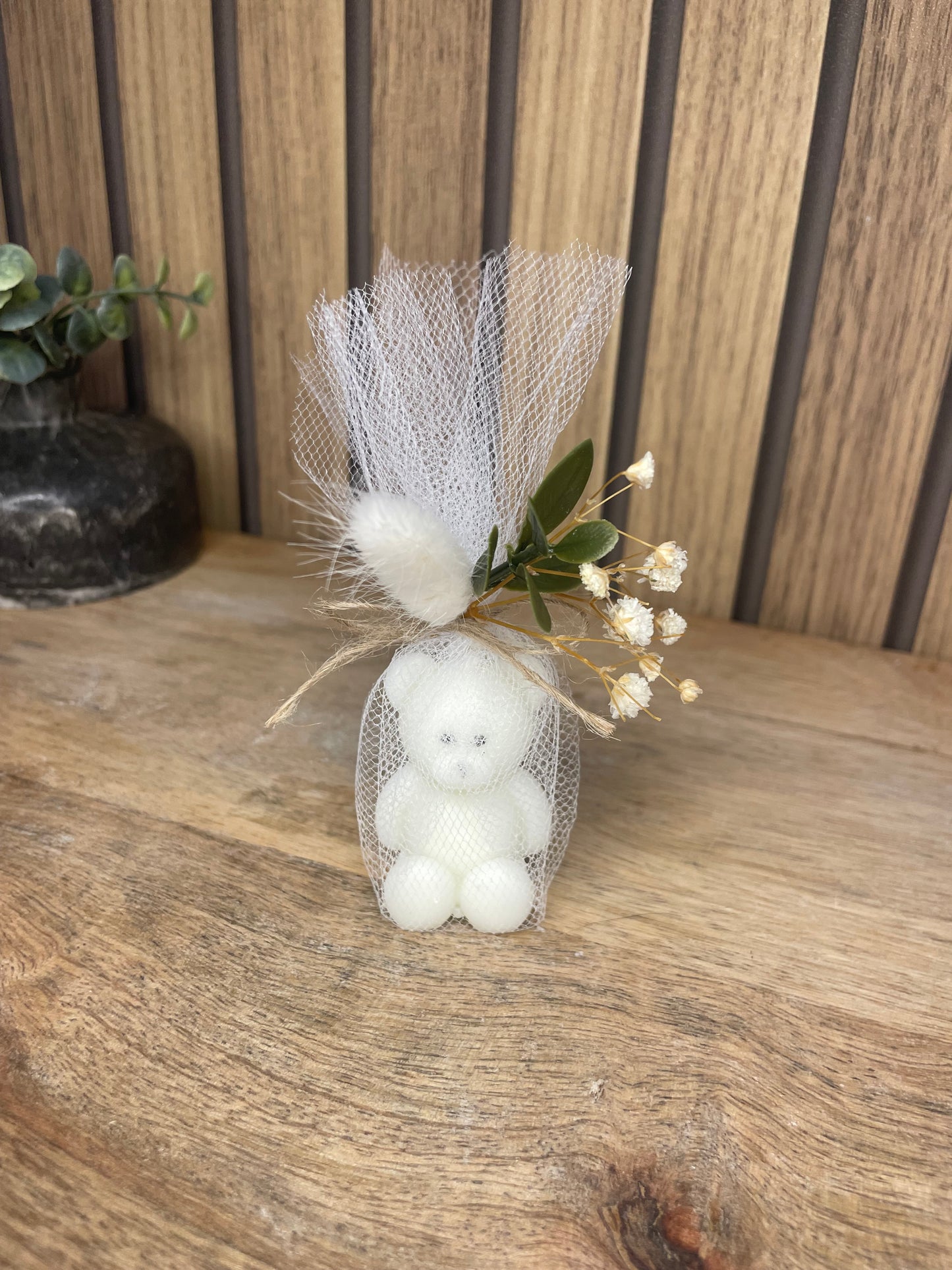 Décoration bougie parfumée nounours et fleurs séchées. Cire végétal et fragrances de Grasse. Bougie artisanale. Cadeaux pour événements et cérémonies