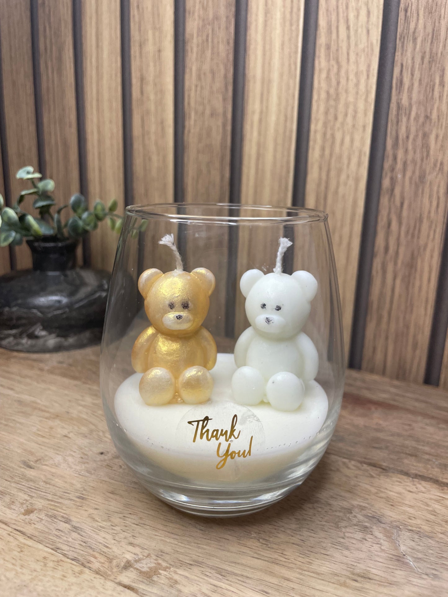 Décoration bougie parfumée en verre personnalisable nounours pour évènements et cérémonies