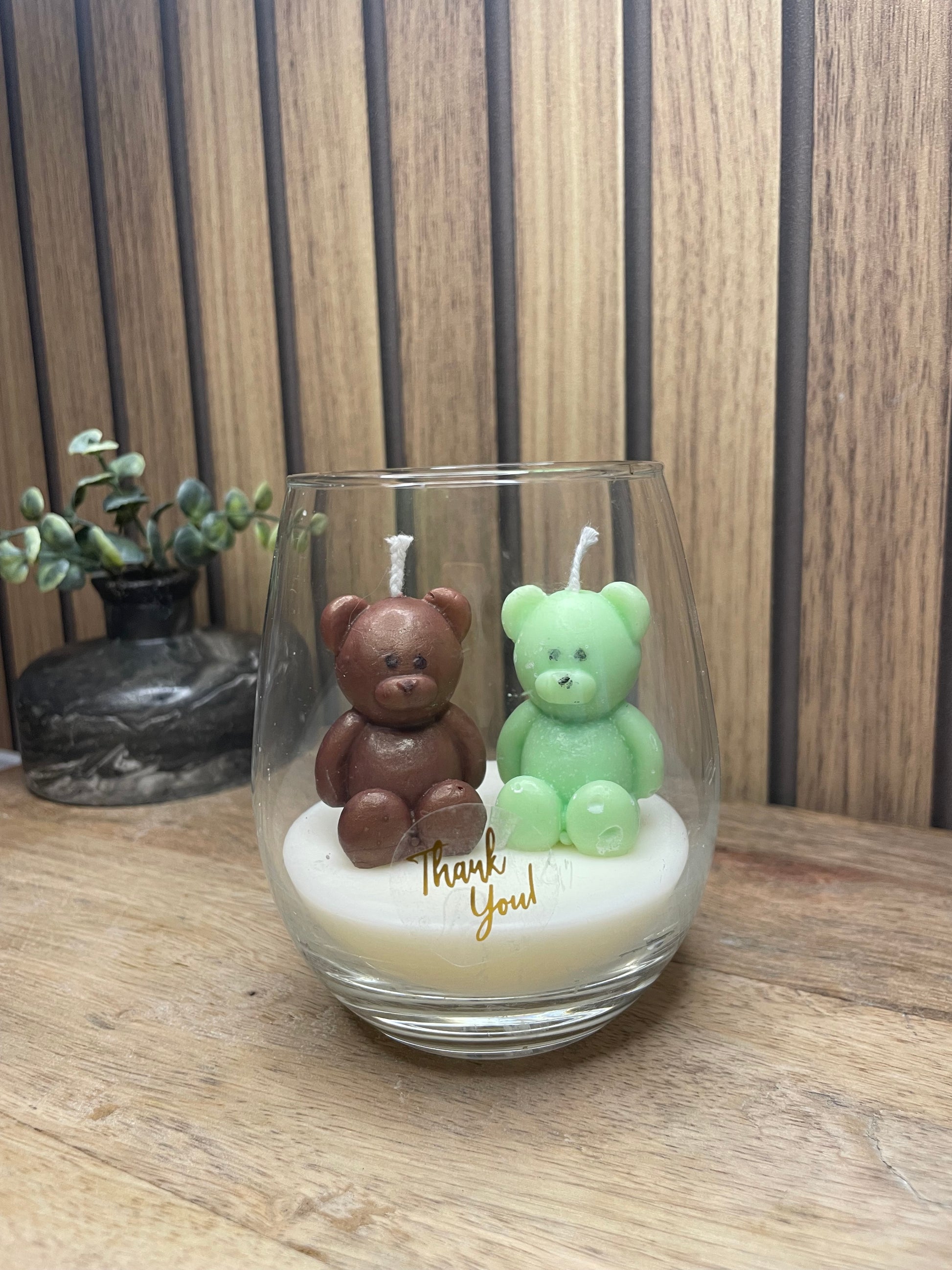 Décoration bougie parfumée en verre personnalisable nounours pour évènements et cérémonies