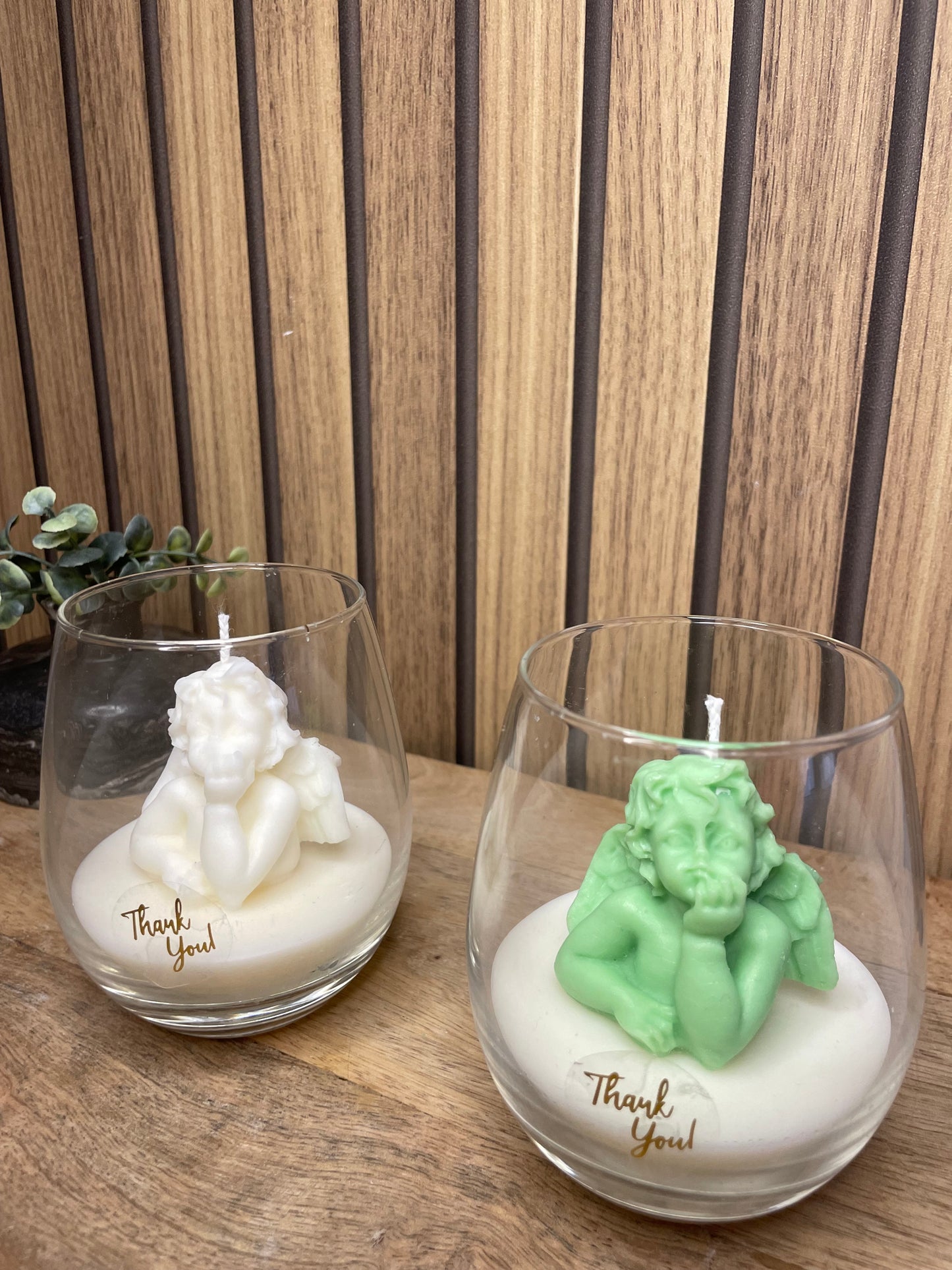 Décoration bougie parfumée en verre personnalisable ange pour évènements et cérémonies
