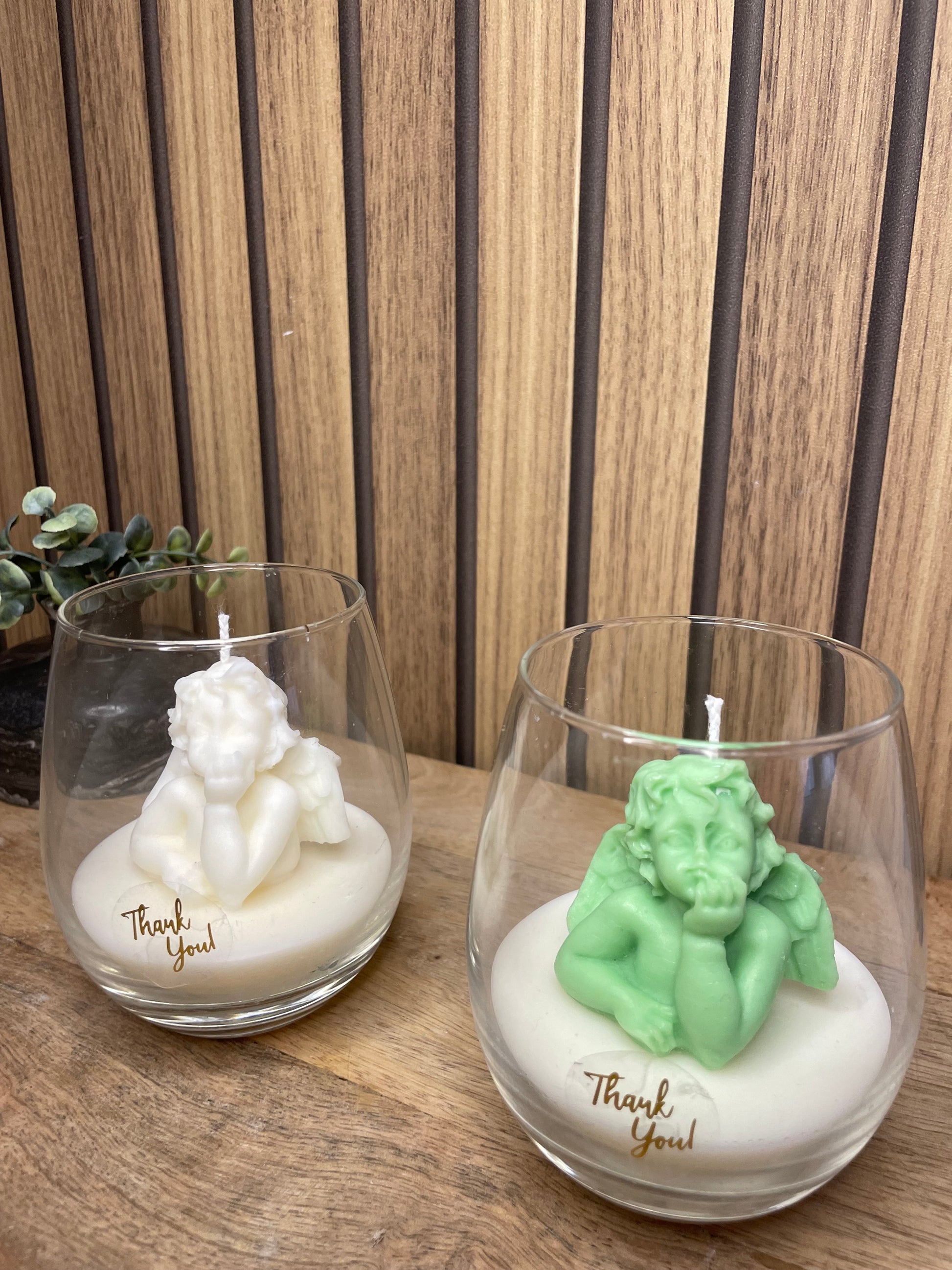 Décoration bougie parfumée en verre personnalisable ange pour évènements et cérémonies