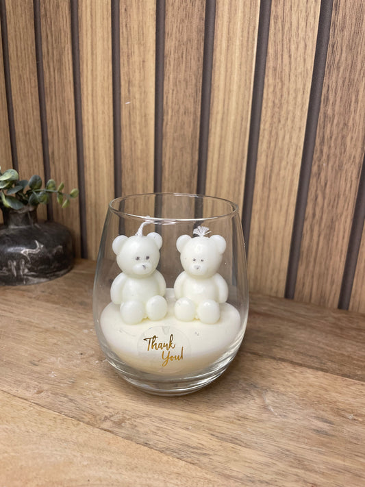 Décoration bougie parfumée en verre personnalisable nounours pour évènements et cérémonies