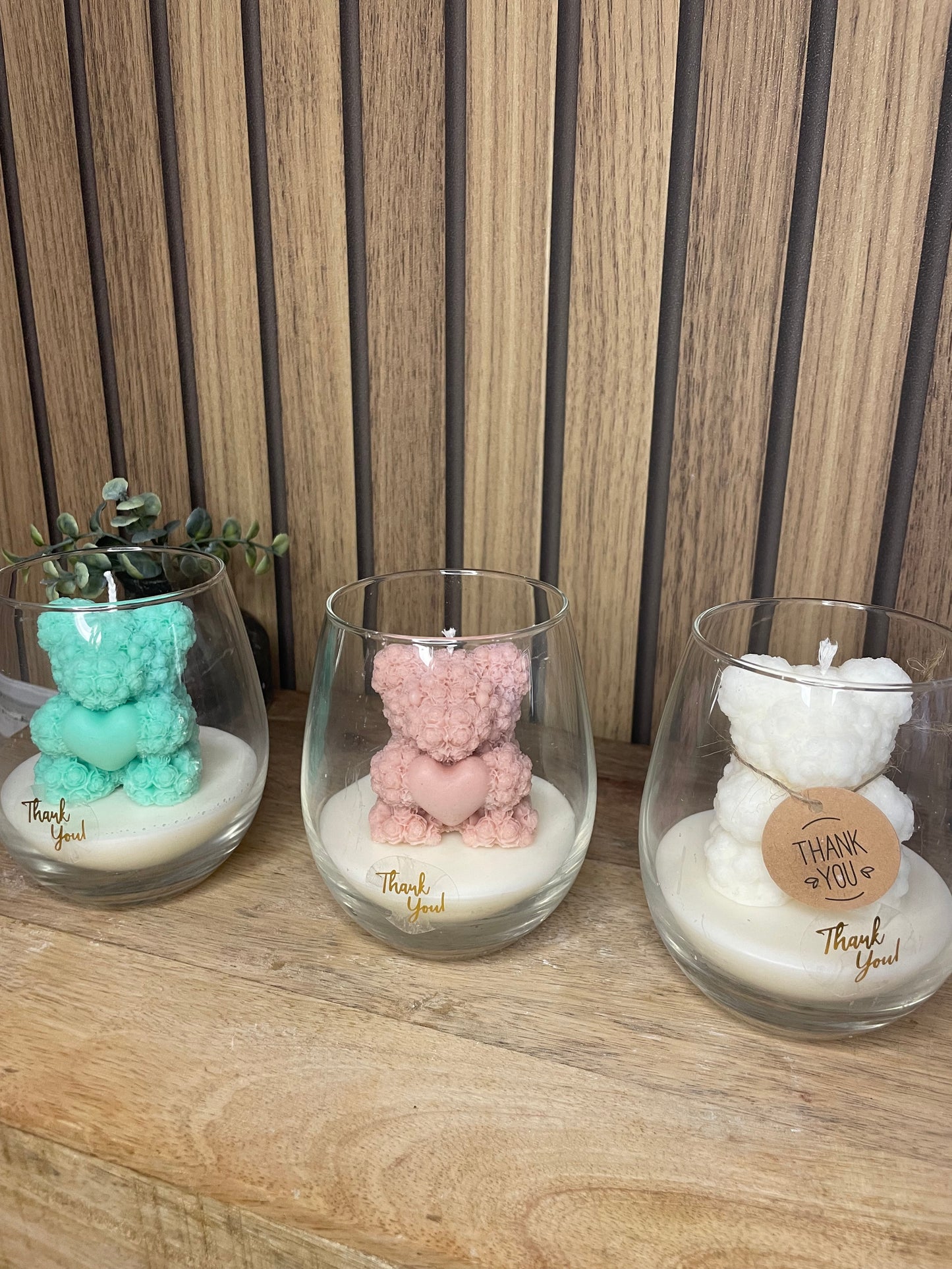 Décoration bougie parfumée en verre personnalisable ourson pour cadeaux événements et cérémonies