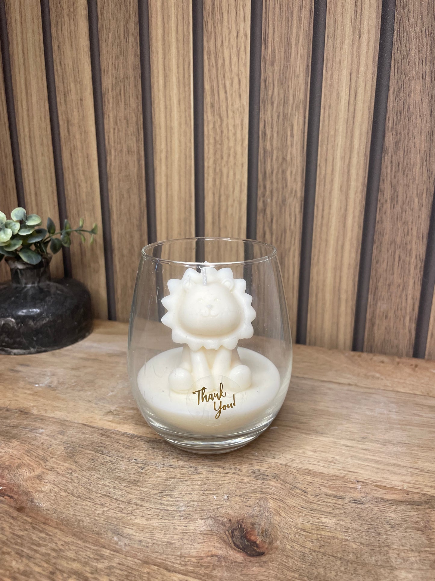 Décoration bougie parfumée en verre personnalisable lion pour évènements et cérémonies