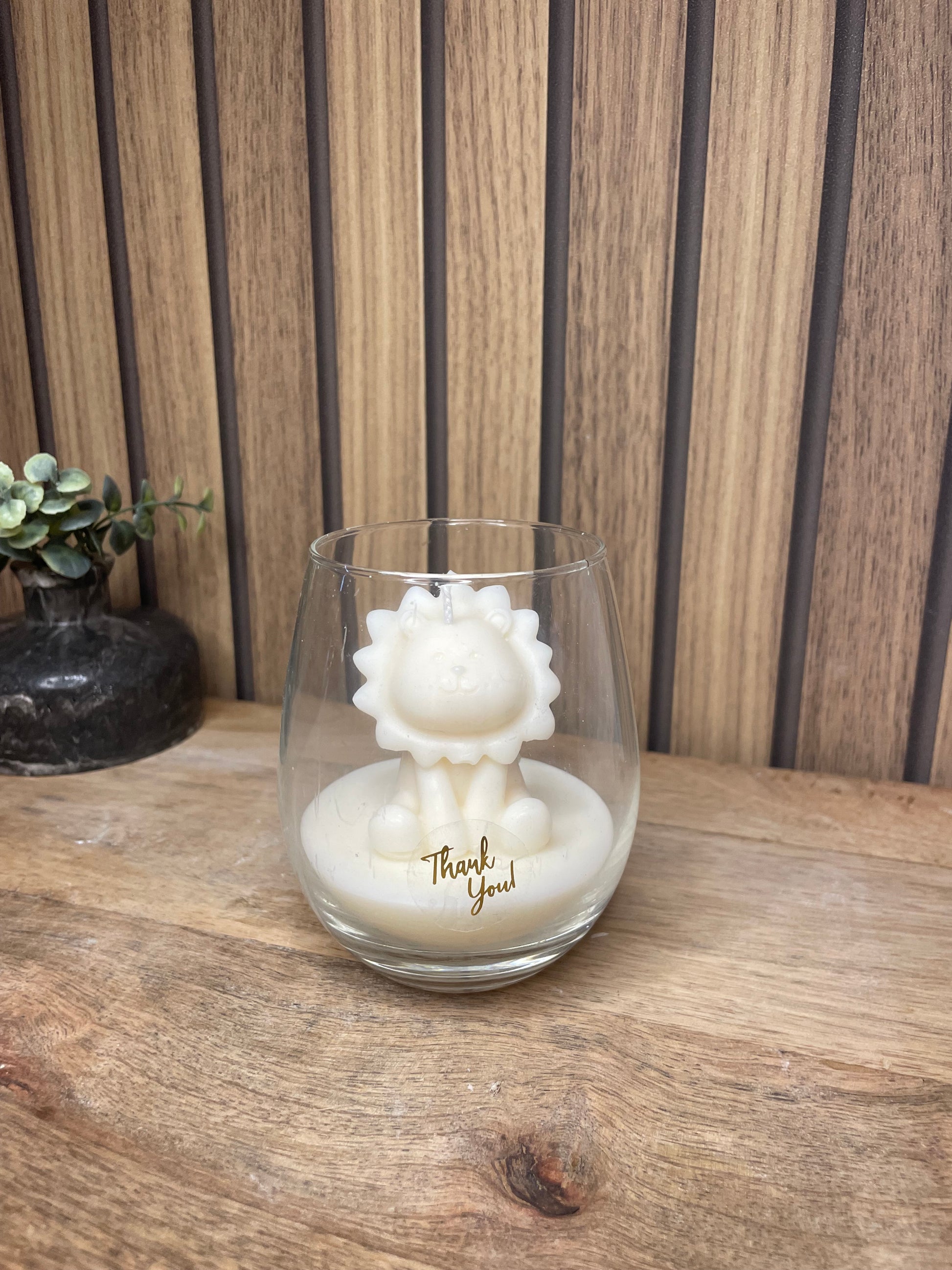 Décoration bougie parfumée en verre personnalisable lion pour évènements et cérémonies