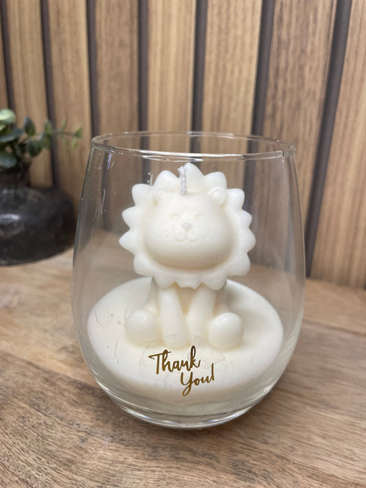 Décoration bougie parfumée en verre personnalisable lion pour évènements et cérémonies 