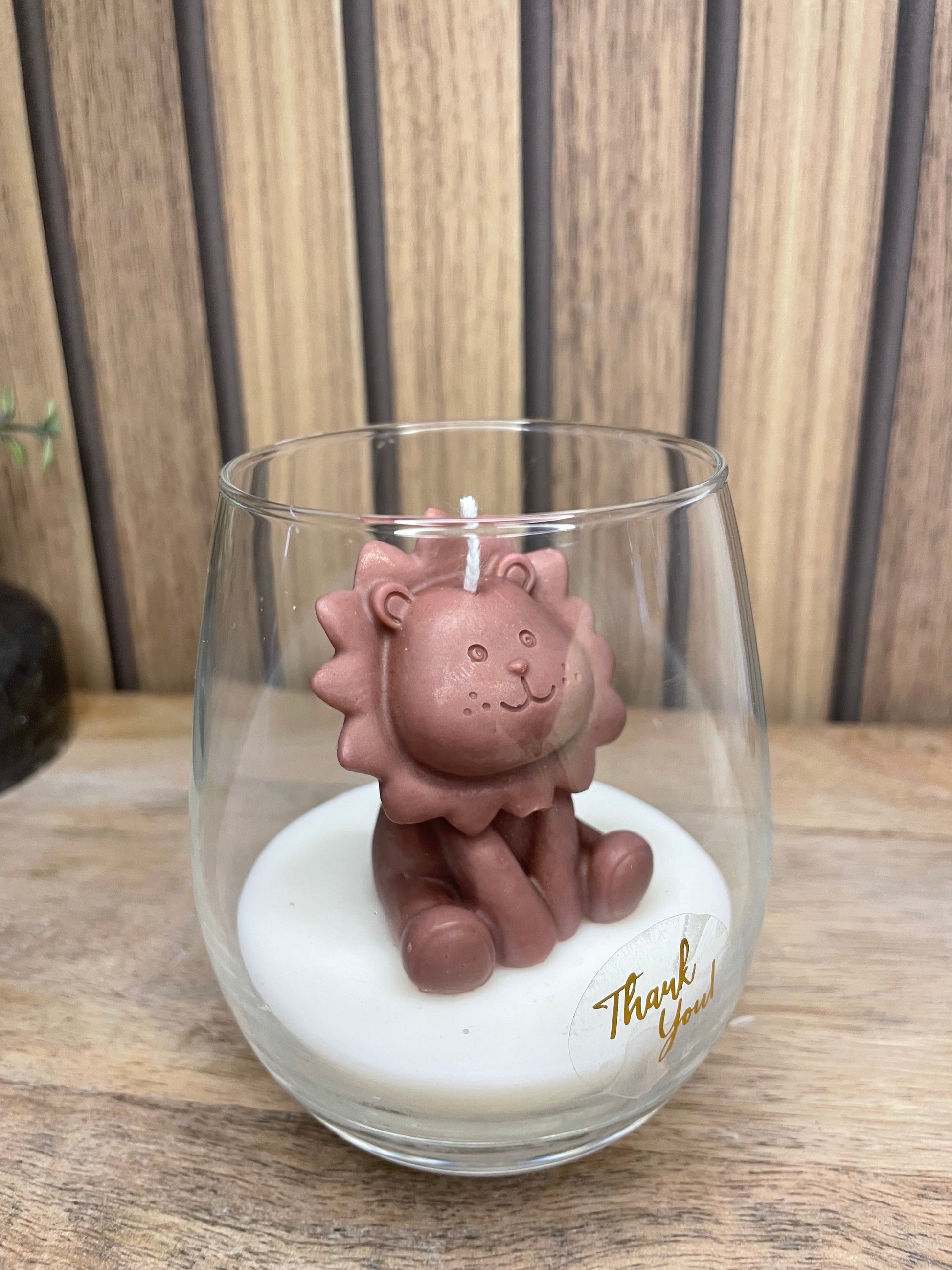 Décoration bougie parfumée en verre personnalisable lion pour évènements et cérémonies 