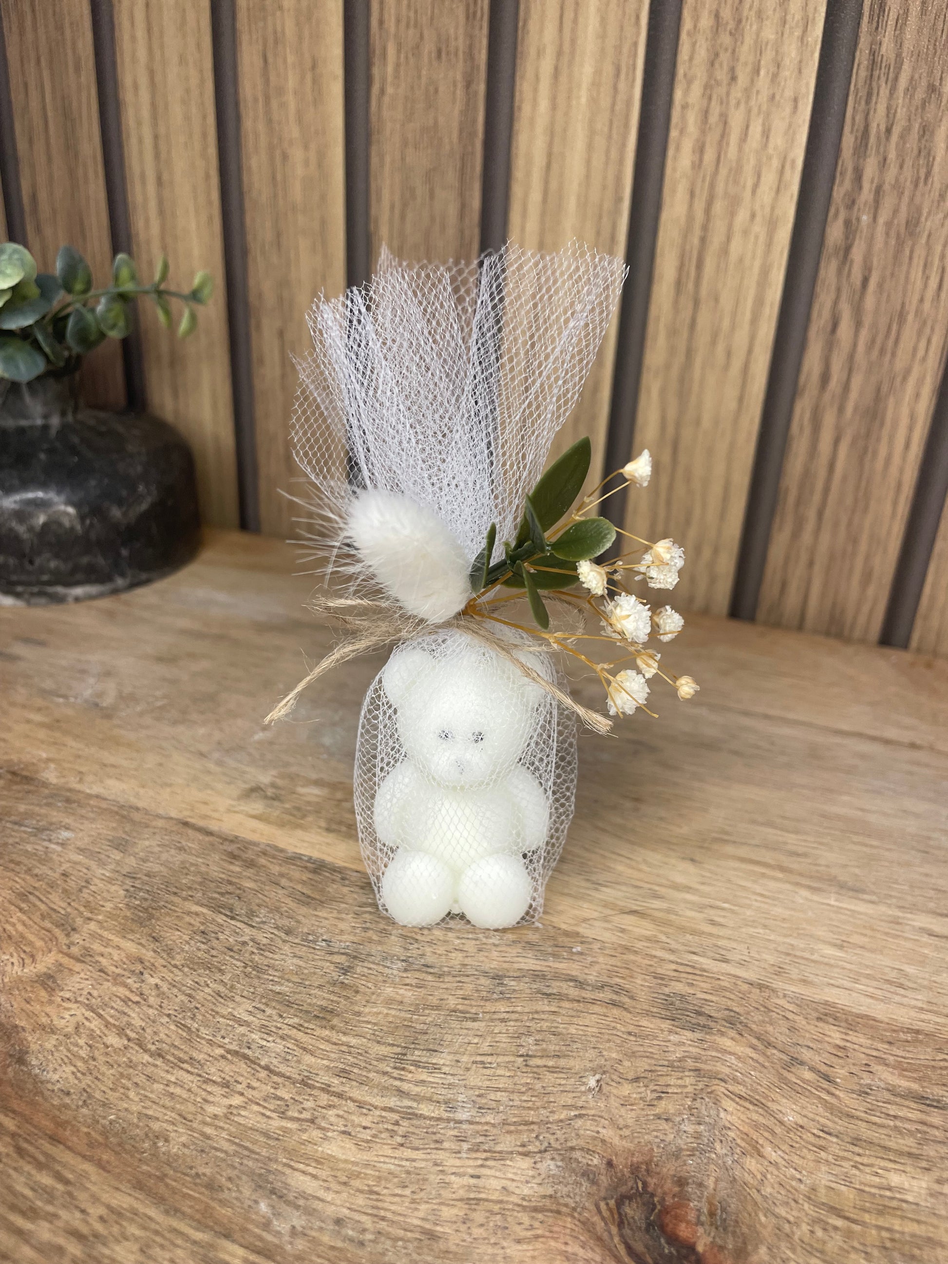 Décoration bougie parfumée nounours et fleurs séchées. Cire végétal et fragrances de Grasse. Bougie artisanale. Cadeaux pour événements et cérémonies 