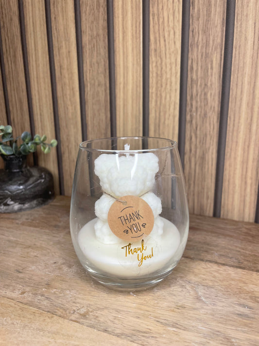 Décoration bougie parfumée en verre personnalisable ourson pour cadeaux événements et cérémonies 