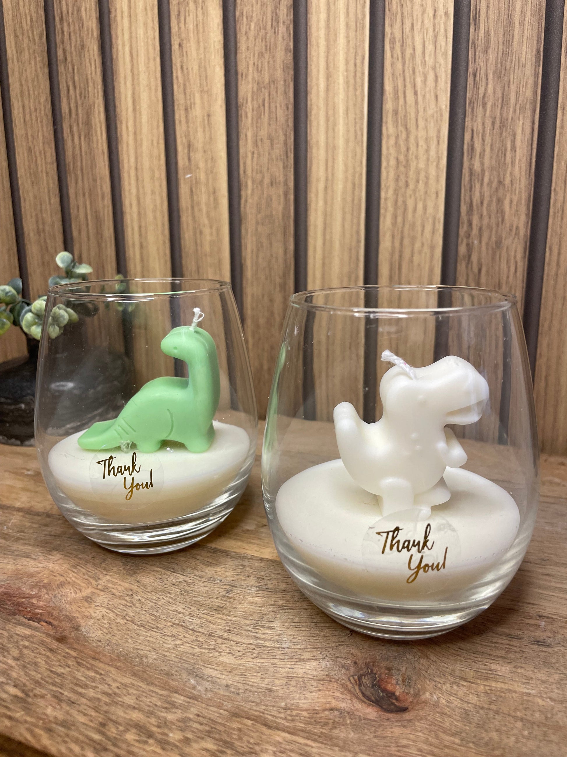 Décoration bougie parfumée en verre personnalisable dinosaure pour évènements et cérémonies 