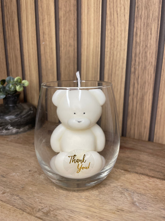 Décoration bougie parfumée en verre personnalisable nounours pour évènements et cérémonies 