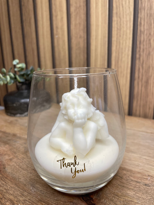 Décoration bougie parfumée en verre personnalisable ange pour évènements et cérémonies 
