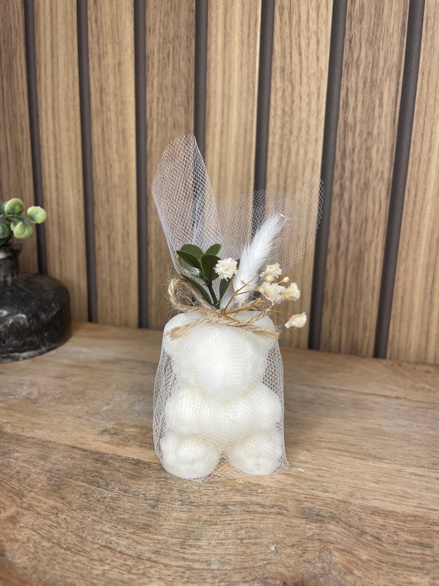 Décoration bougie parfumée ourson et fleurs séchées personnalisable. Cire végétal et fragrances de Grasse. Bougie artisanale. Cadeaux pour événements et cérémonies 
